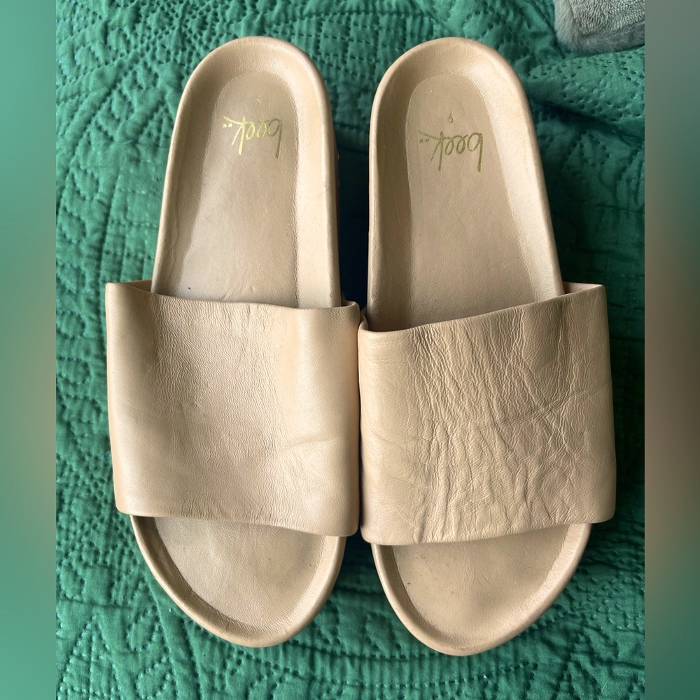 Beek leather wedge slides.  Tan size 9